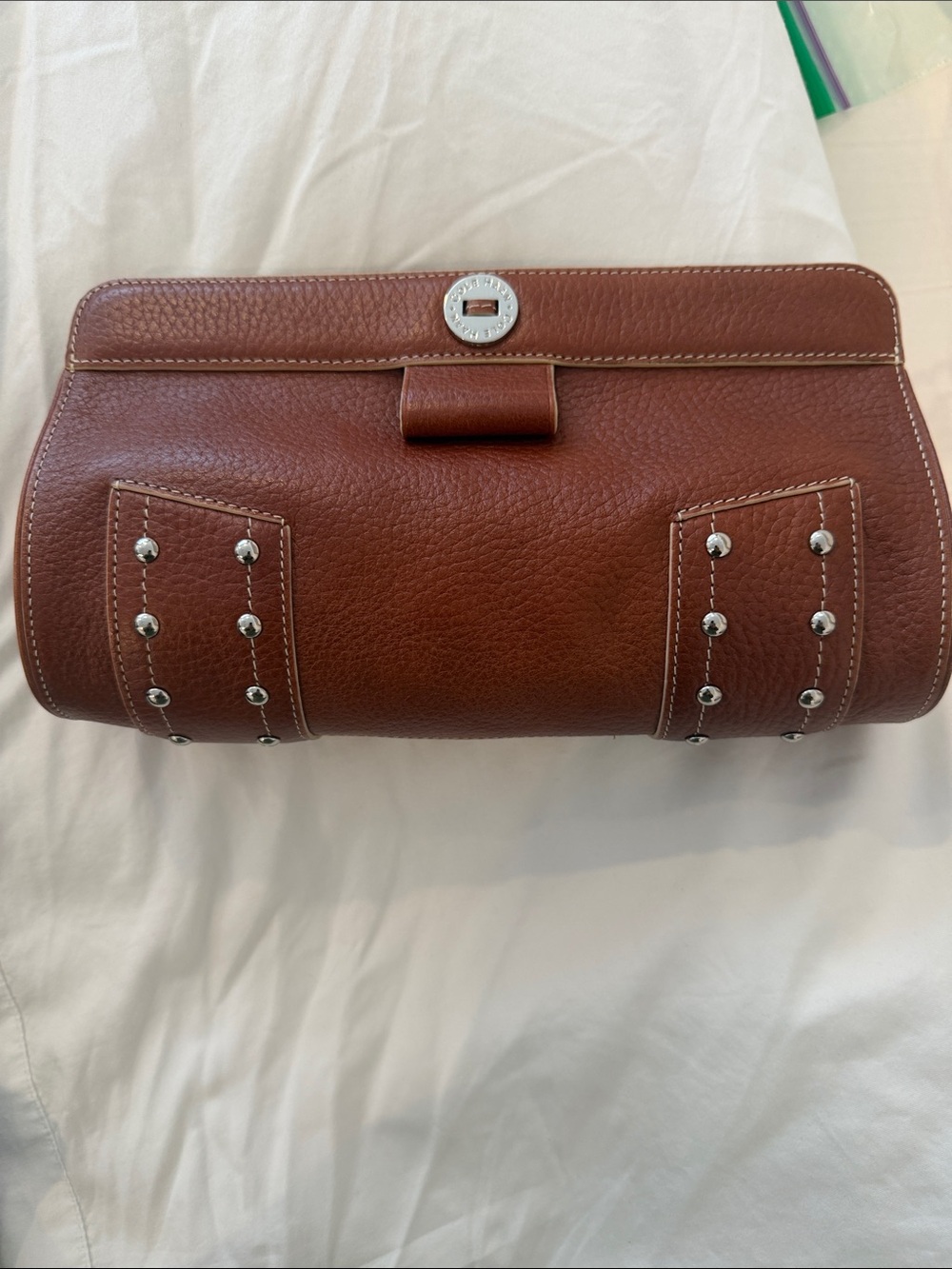 Cole Haan Brown Leather Studded Wristlet Clutch
